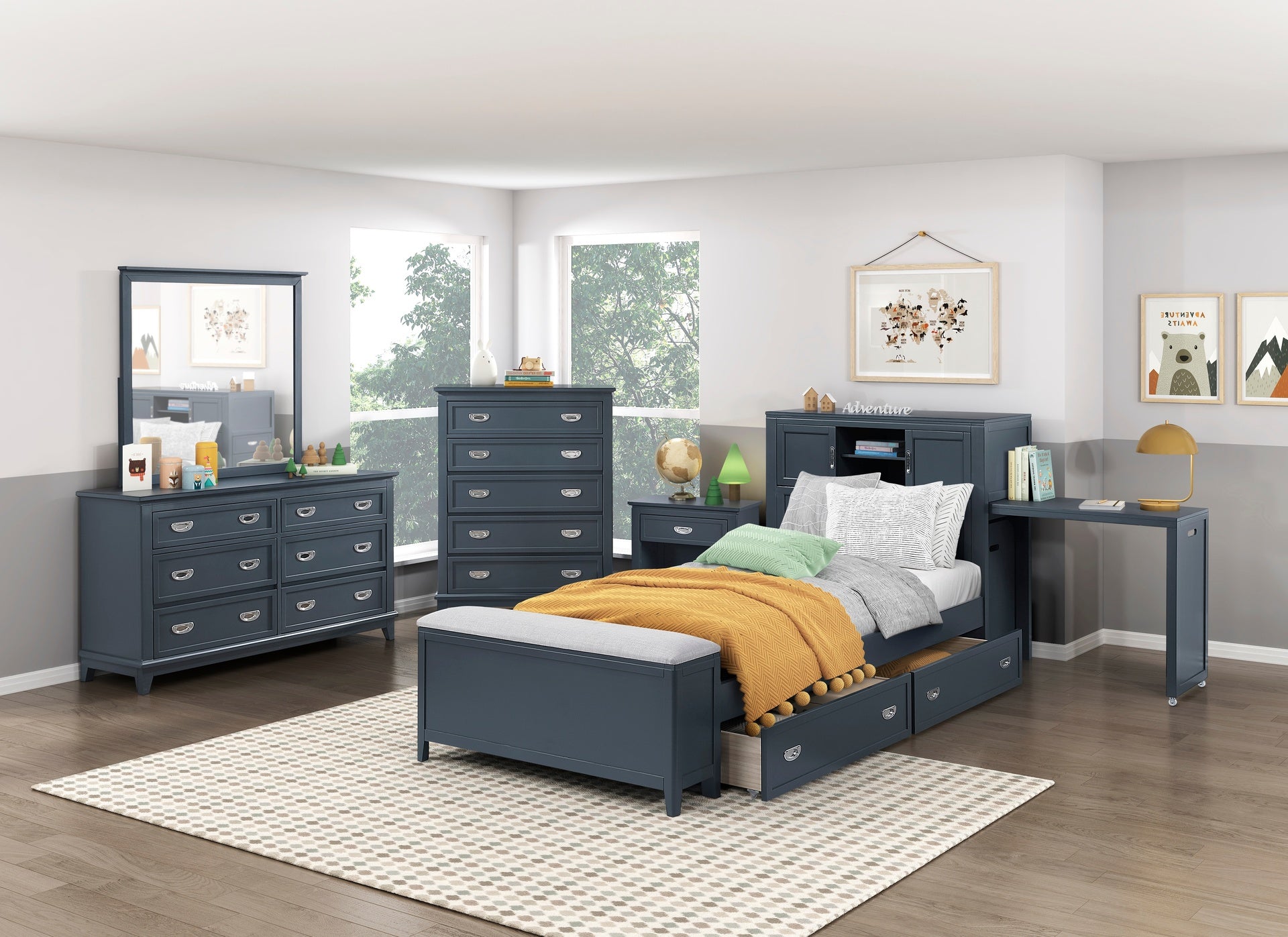 Navy Blue Finish Storage Chest with 5 Drawers Wooden Modern Bedroom Furniture 1pc Vertical Dresser