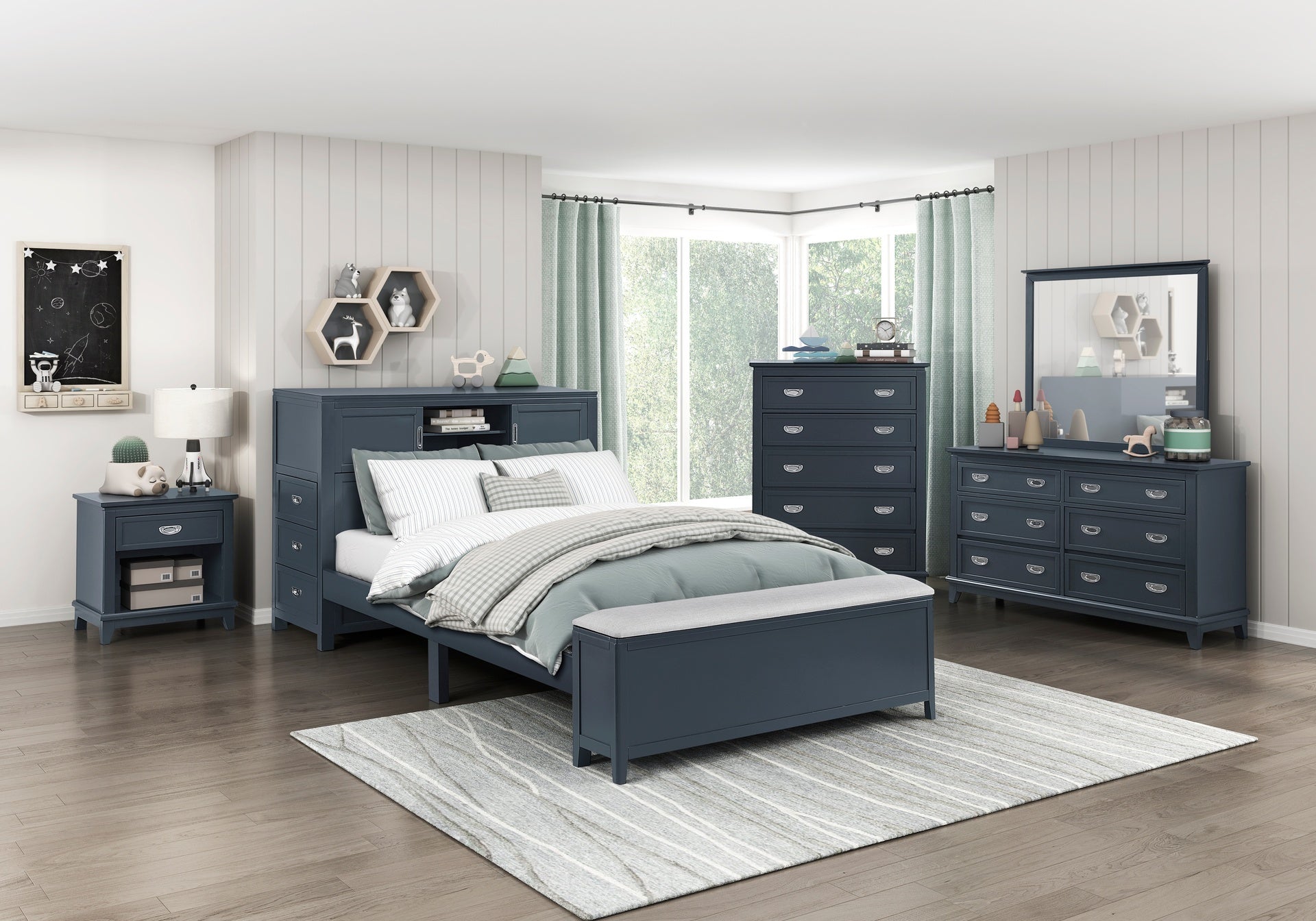Navy Blue Finish Storage Chest with 5 Drawers Wooden Modern Bedroom Furniture 1pc Vertical Dresser