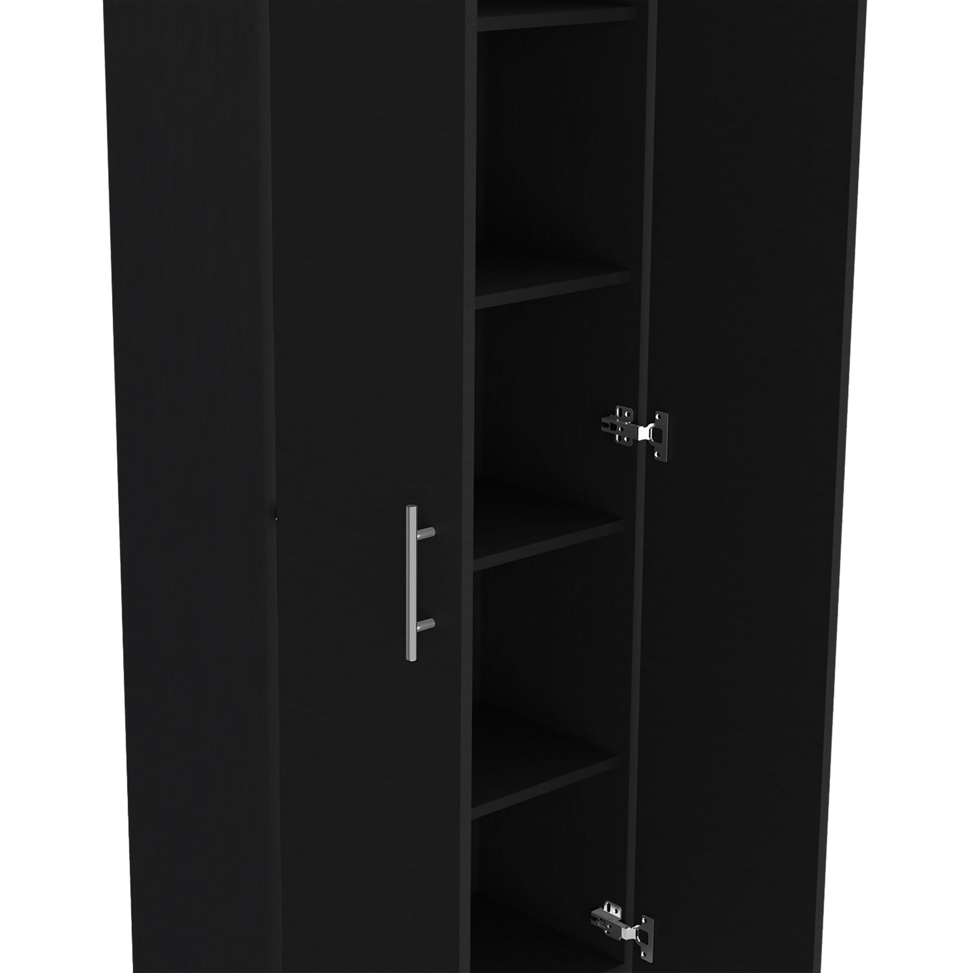 Pantry Cabinet 67" H, 5 Internal Shelves, Two Doors, Black