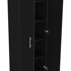 Pantry Cabinet 67" H, 5 Internal Shelves, Two Doors, Black