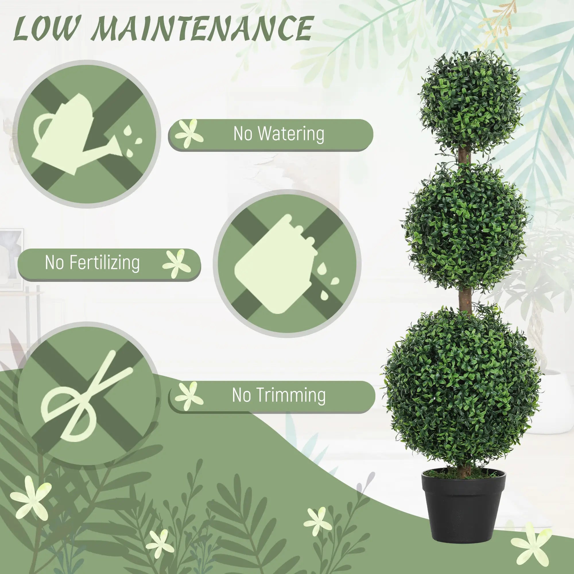 2 pcs/set. Artificial Ball Boxwood Topiary Trees, Fake Plants in Pot