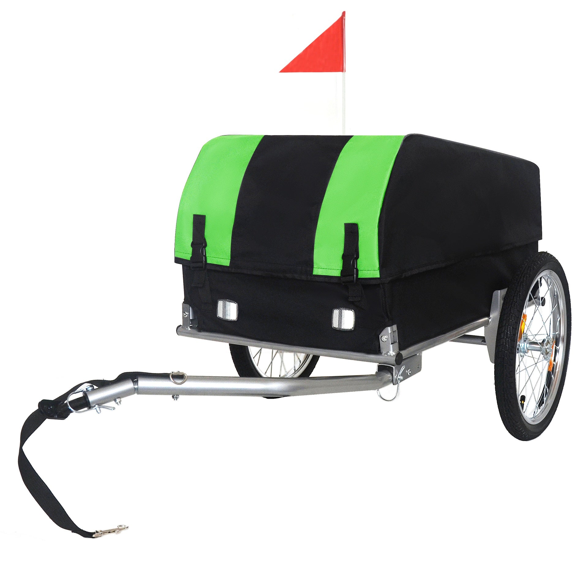 Heavy-Duty Bike Cargo Trailer with Removable Waterproof Cover – 88 lbs Capacity, 16" All-Terrain Wheels & Foldable Design for Camping, Groceries, green black