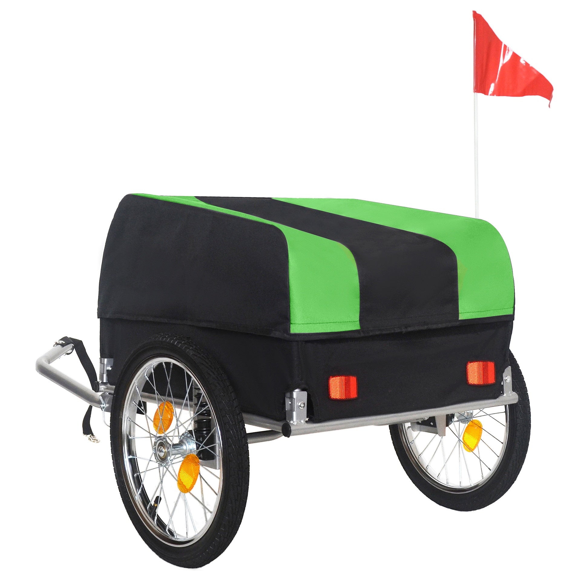 Heavy-Duty Bike Cargo Trailer with Removable Waterproof Cover – 88 lbs Capacity, 16" All-Terrain Wheels & Foldable Design for Camping, Groceries, green black