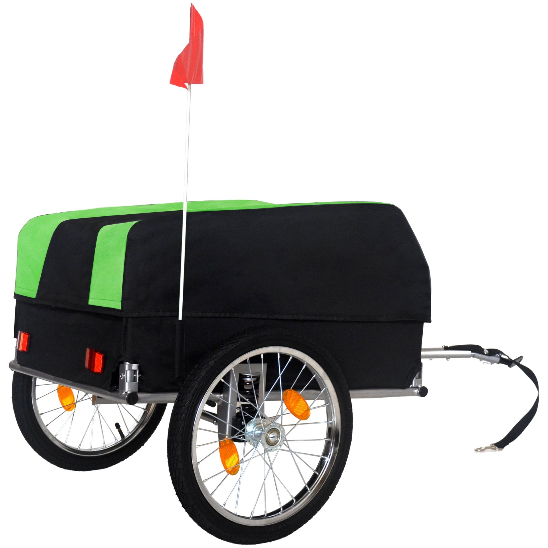 Heavy-Duty Bike Cargo Trailer with Removable Waterproof Cover – 88 lbs Capacity, 16" All-Terrain Wheels & Foldable Design for Camping, Groceries, green black