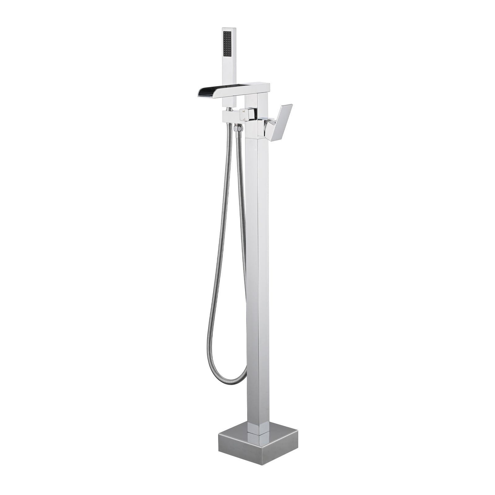 Bathroom Freestanding Waterfall Tub filler Matte Black Floor Mount Faucet with Hand Shower