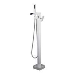 Bathroom Freestanding Waterfall Tub filler Matte Black Floor Mount Faucet with Hand Shower