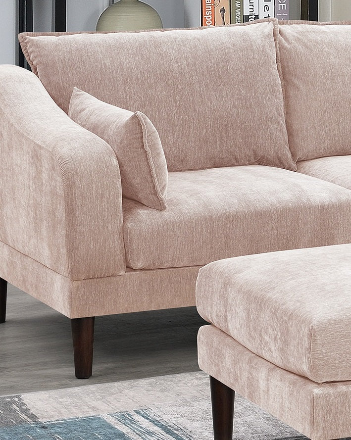 Beautiful Blush Pink LAF / RAF One Arm Chair Morgan Fabric 1pc Chair Pillow Soft Cushion Wood Legs Living Room Furniture