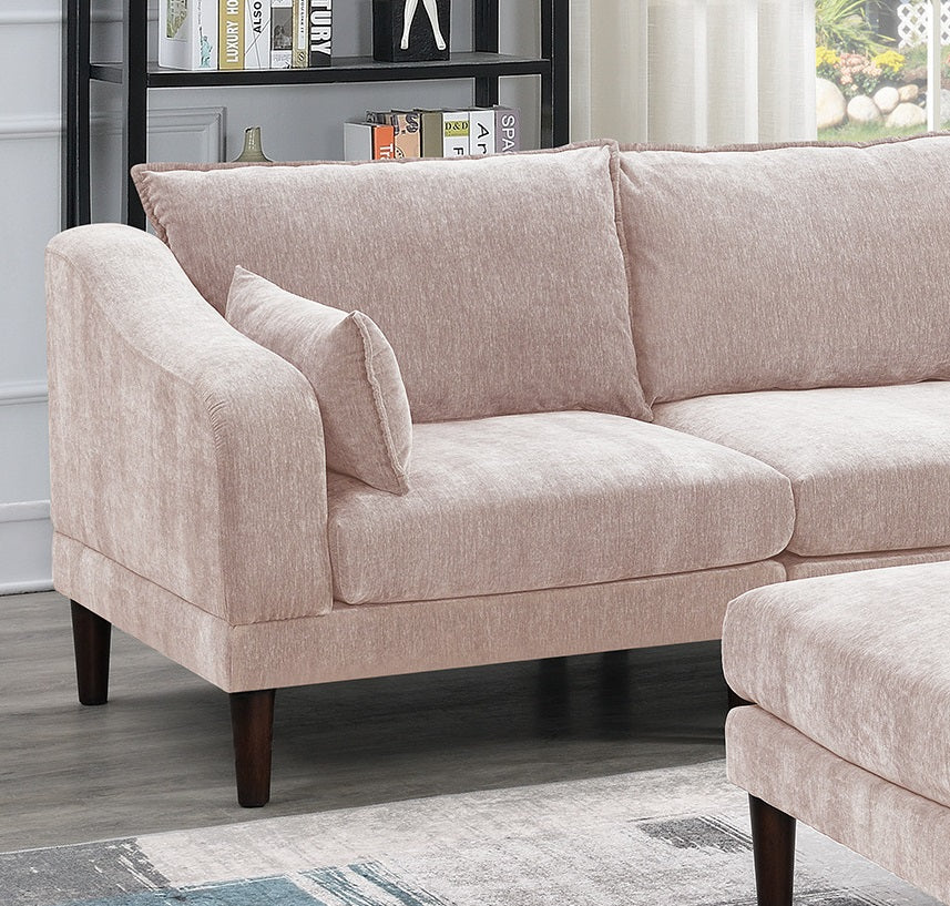 Beautiful Blush Pink LAF / RAF One Arm Chair Morgan Fabric 1pc Chair Pillow Soft Cushion Wood Legs Living Room Furniture