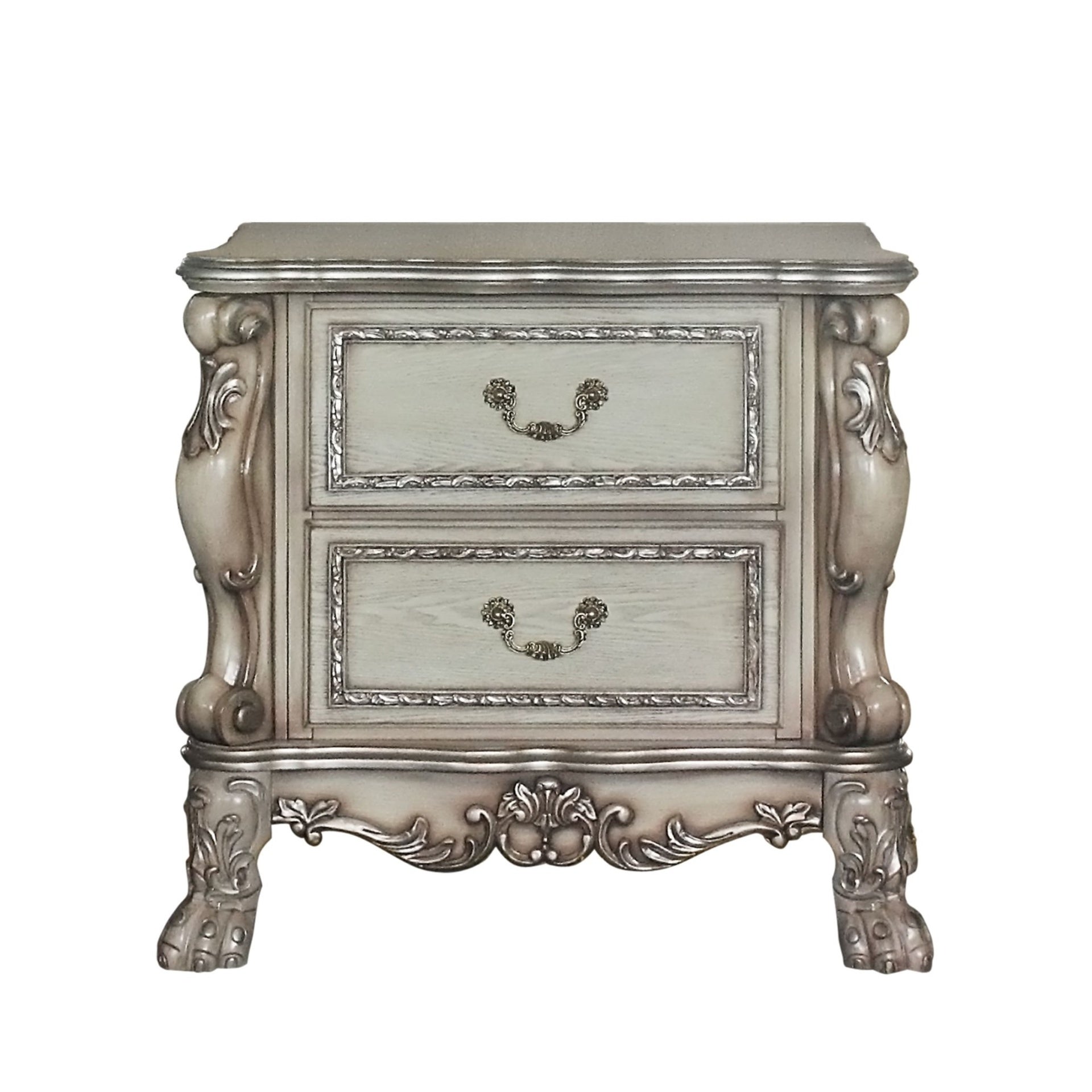 Traditional Elegant Nightstand with 2 Drawers Vintage Bone White Finish Wooden Luxury Bedroom Furniture 1pc Rococo Style