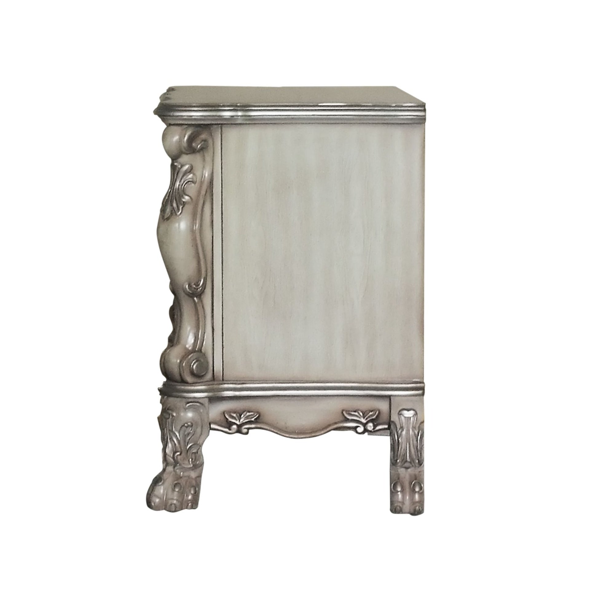 Traditional Elegant Nightstand with 2 Drawers Vintage Bone White Finish Wooden Luxury Bedroom Furniture 1pc Rococo Style