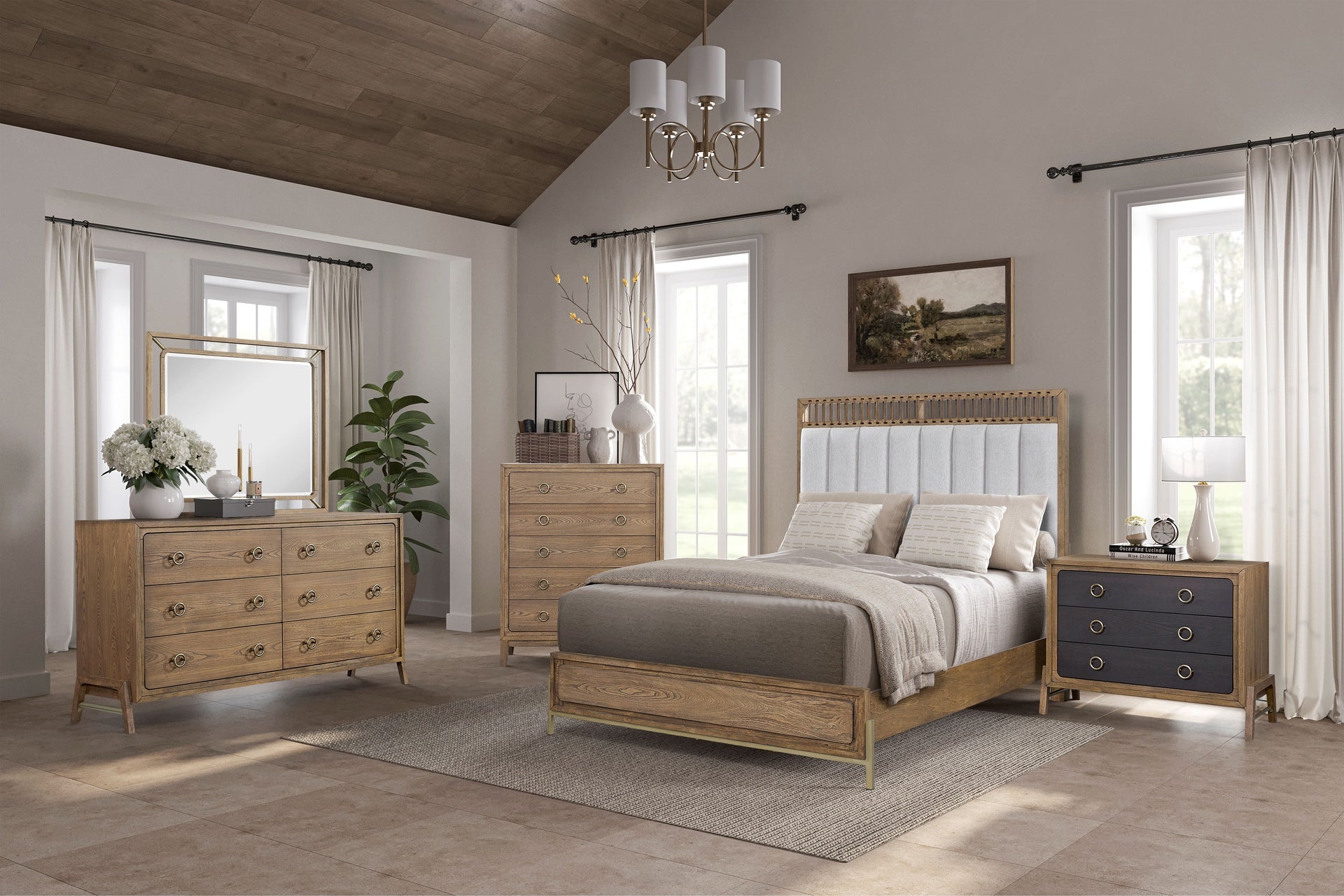 King Upholstered and Strap Panel Bed