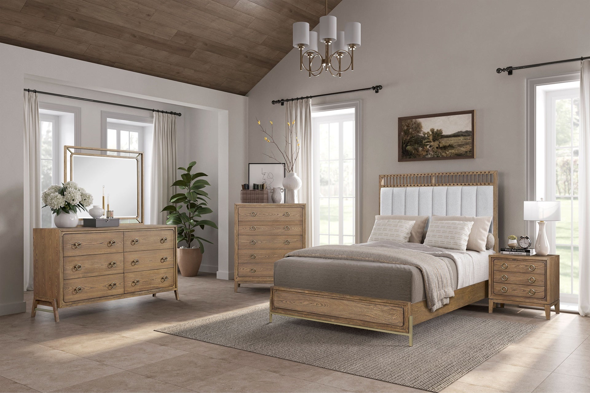King Upholstered and Strap Panel Bed