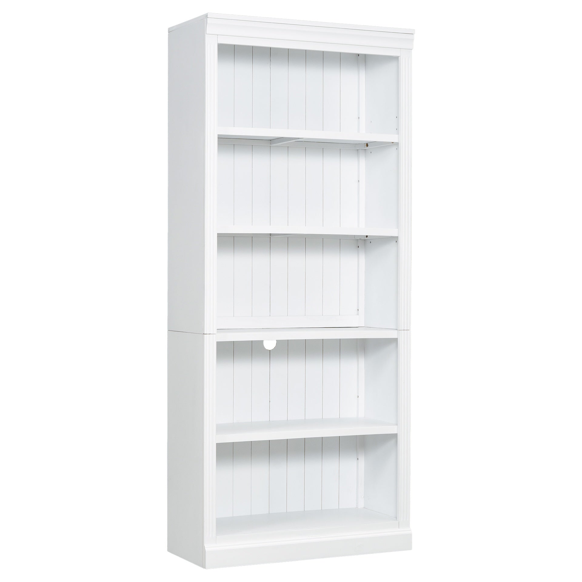 83.4" Tall Wood Bookcase with light strip,5-Tier Decor Bookshelves with Adjustable Shelves,Storage Organizer for CDs/Books,Free Standing Storage Shelves for Living Room,Home Office,White