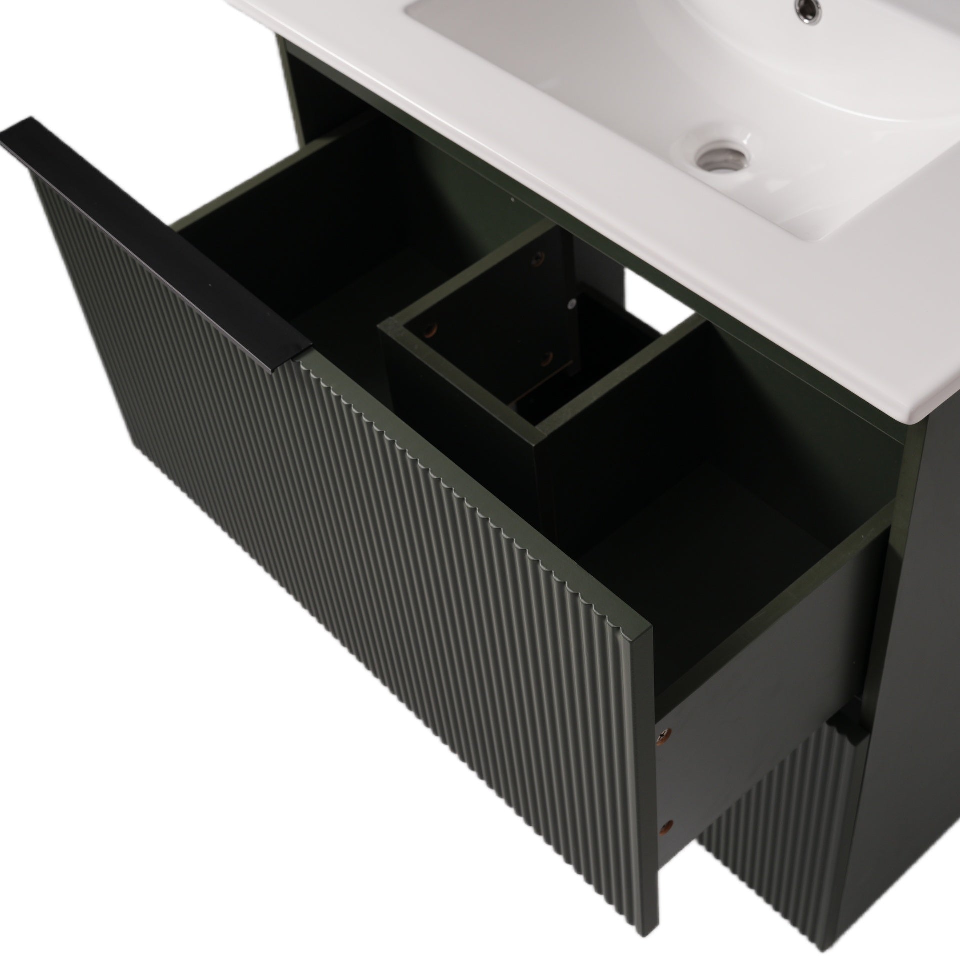 30" Bathroom Vanity with Ceramic Sink and Full-Extension Drawers, Soft Close Undermount Drawer Slides,  Fluted Design, Green