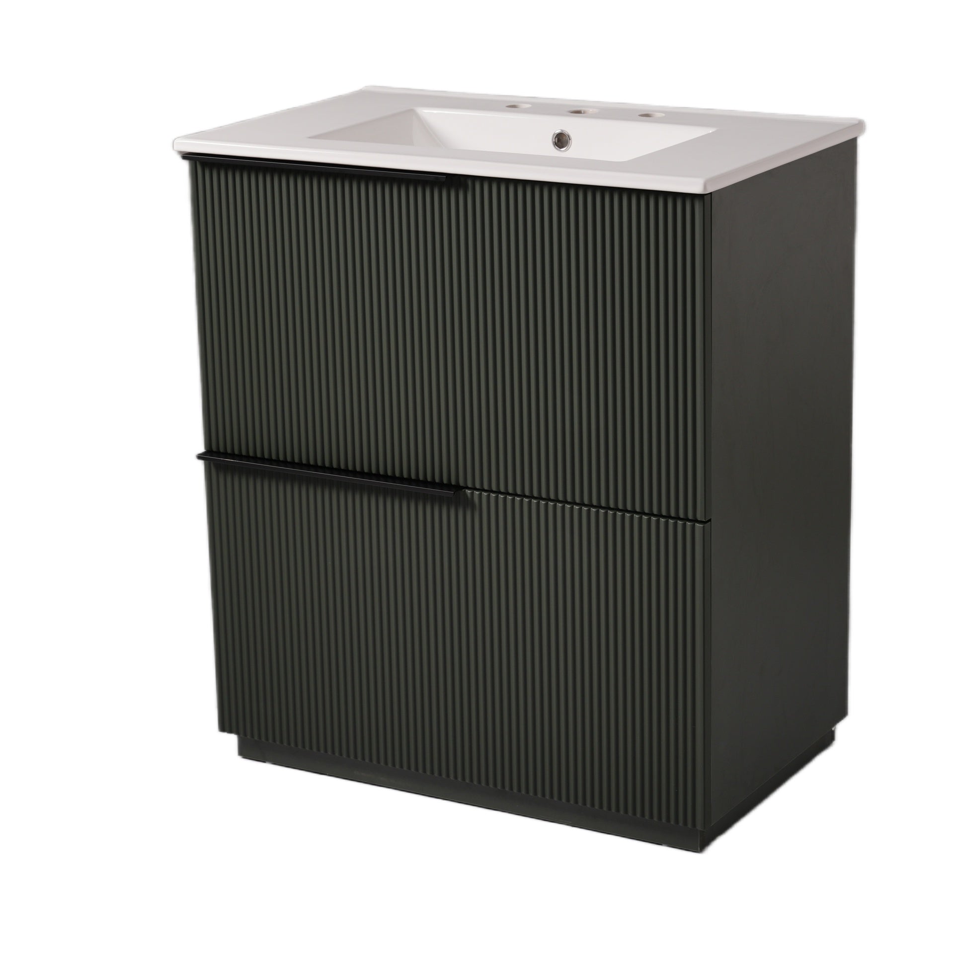 30" Bathroom Vanity with Ceramic Sink and Full-Extension Drawers, Soft Close Undermount Drawer Slides,  Fluted Design, Green