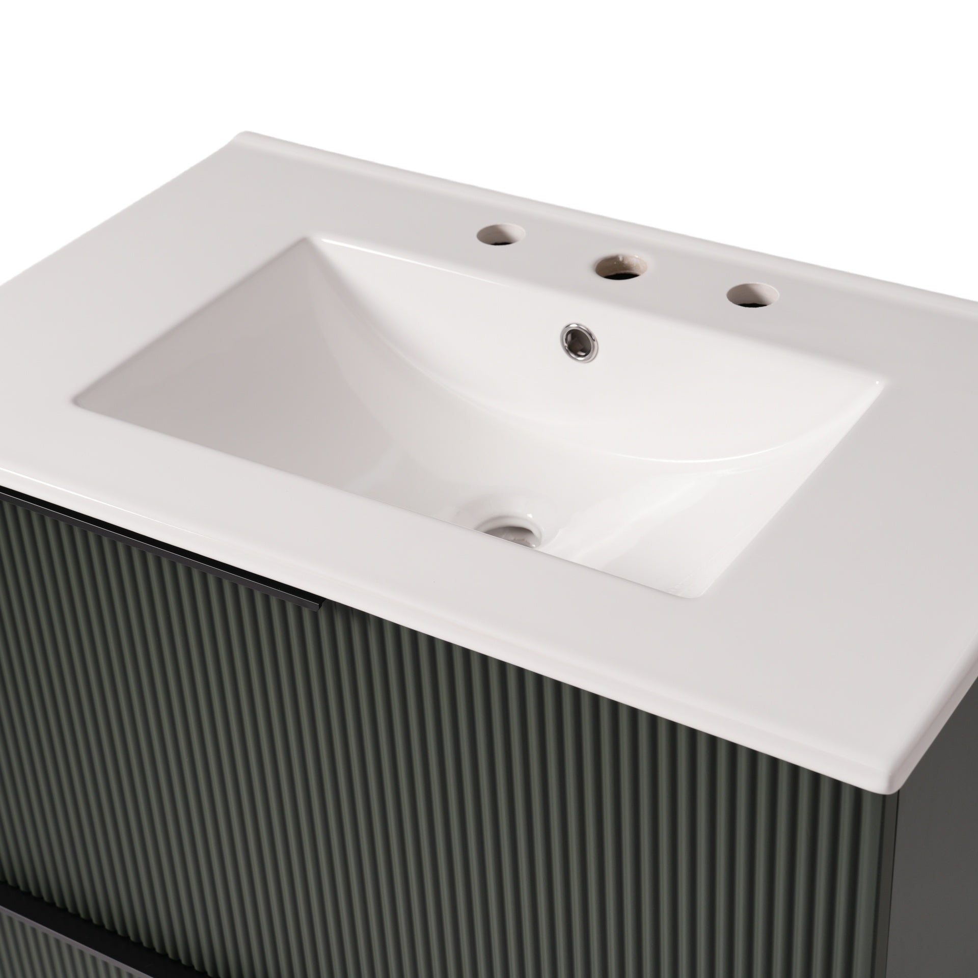 30" Bathroom Vanity with Ceramic Sink and Full-Extension Drawers, Soft Close Undermount Drawer Slides,  Fluted Design, Green