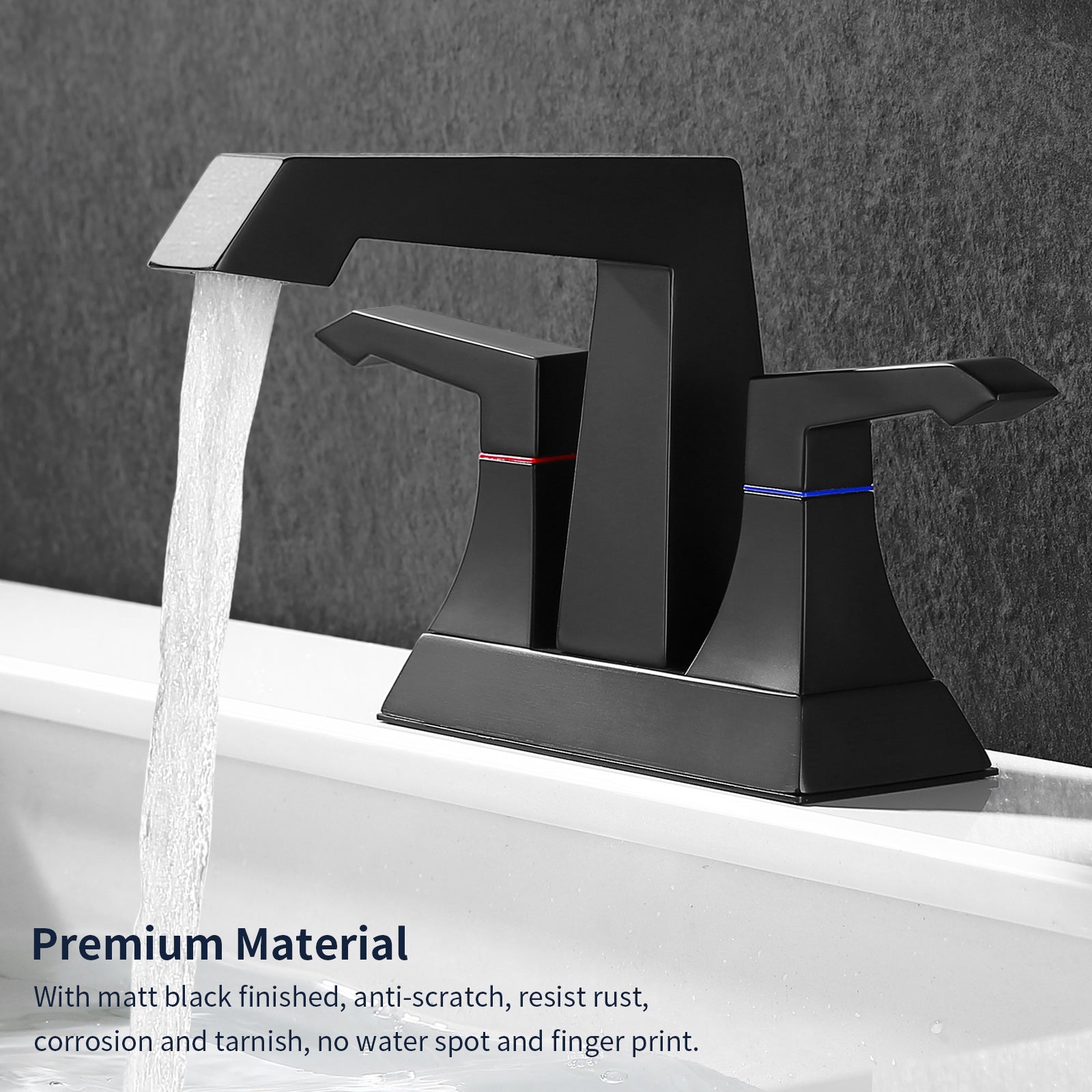 2-Handle Heavy Duty Bathroom Faucet with Drain and Supply Kits, Modern Style Lavatory Deck Mounted Faucet Matte Black 4001-MB