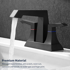 2-Handle Heavy Duty Bathroom Faucet with Drain and Supply Kits, Modern Style Lavatory Deck Mounted Faucet Matte Black 4001-MB