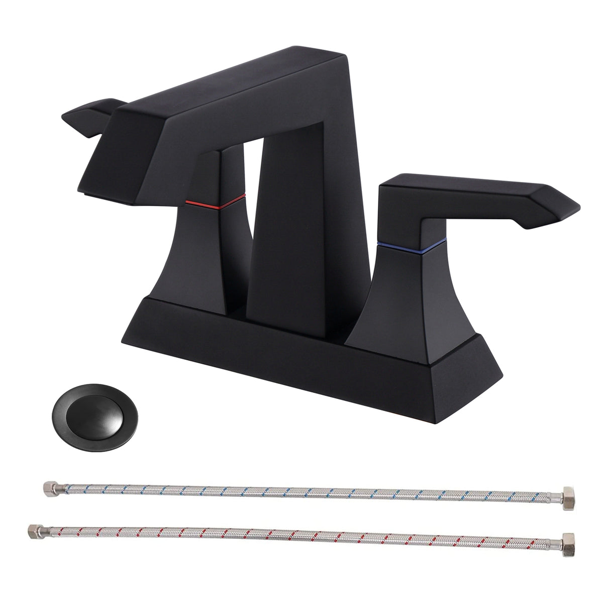 2-Handle Heavy Duty Bathroom Faucet with Drain and Supply Kits, Modern Style Lavatory Deck Mounted Faucet Matte Black 4001-MB