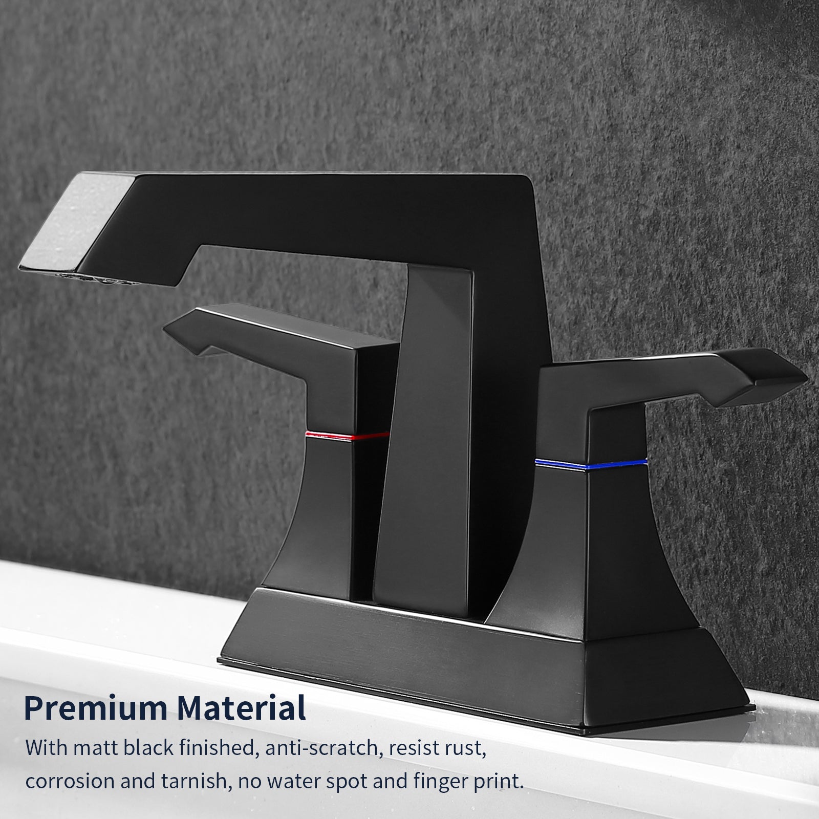 2-Handle Heavy Duty Bathroom Faucet with Drain and Supply Kits, Modern Style Lavatory Deck Mounted Faucet Matte Black 4001-MB