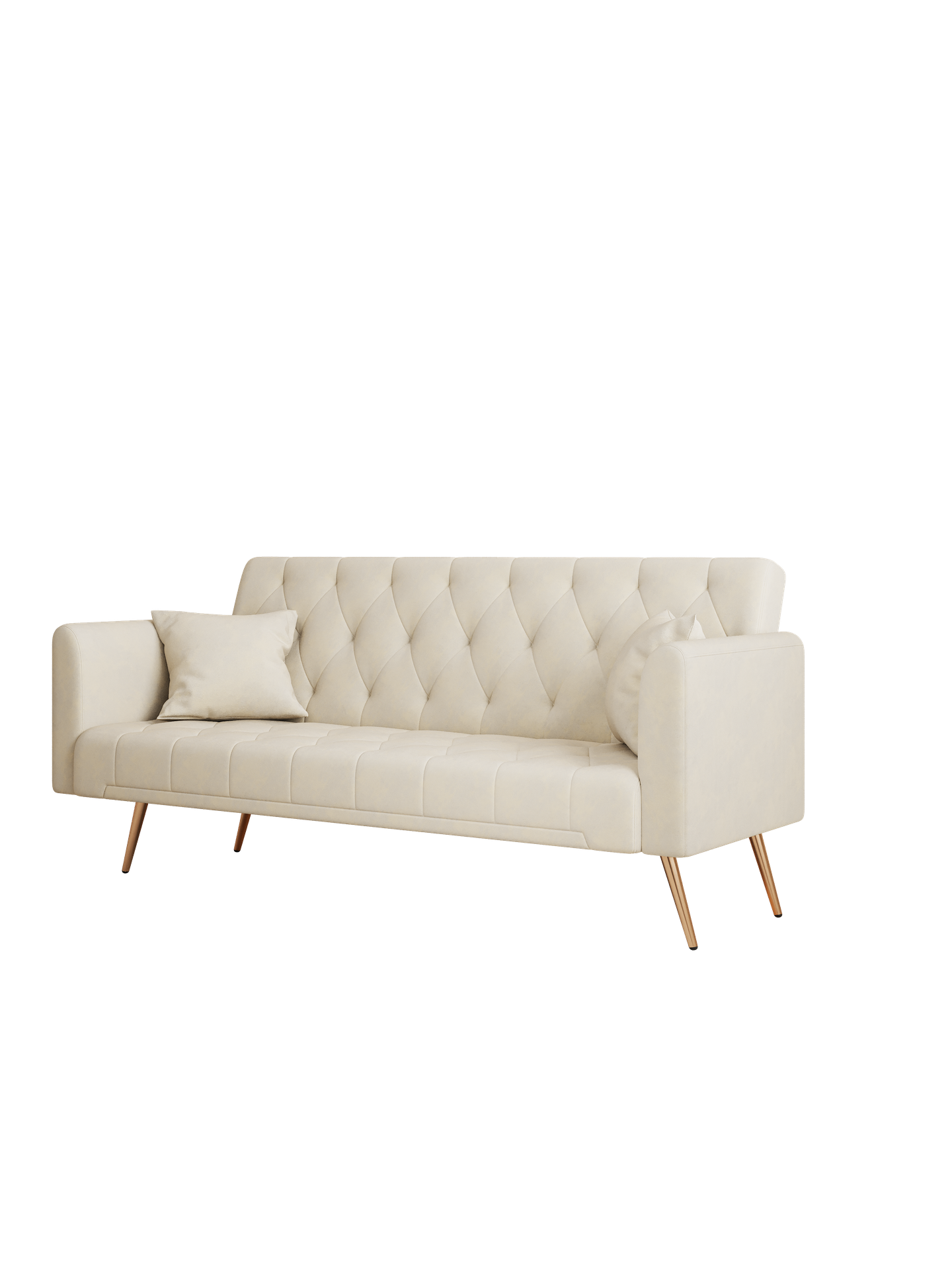 71 inch convertible love seat sofa, American retro beige velvet, suitable for small living room, bedroom, office