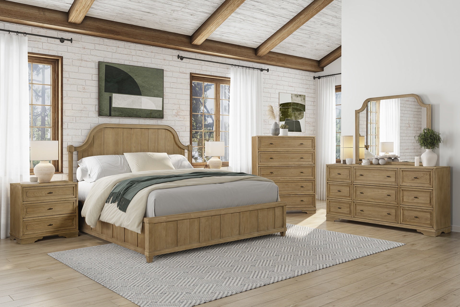 King Planked Panel Bed - Cashew