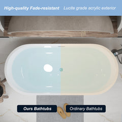 59"Linear AcrylicFreestanding Bathtub Stand Alone Soaker Tub, Glossy White Acrylic, POP-UP Chrome Drain, cUPC Certified