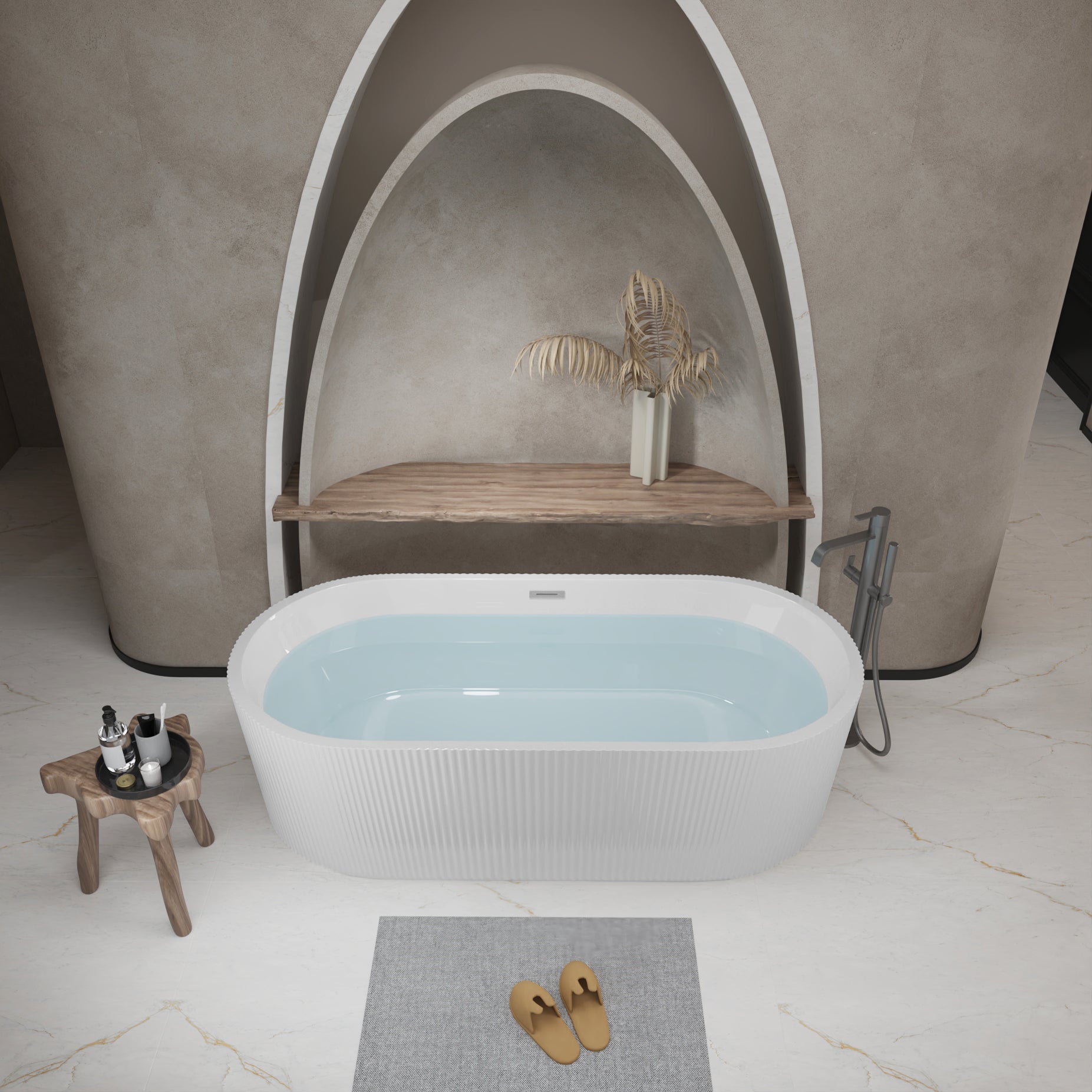 59"Linear AcrylicFreestanding Bathtub Stand Alone Soaker Tub, Glossy White Acrylic, POP-UP Chrome Drain, cUPC Certified