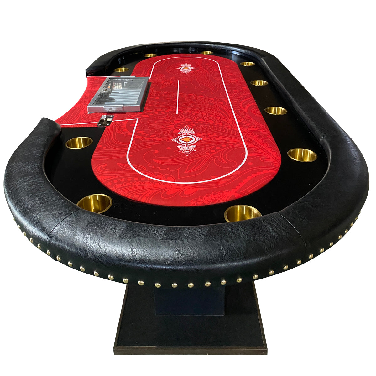 INO Design 96" Premium 10 Player Oval Red Speed Cloth Casino Texas Holdem Poker Table with Chip Tray