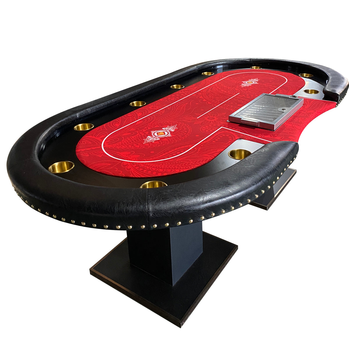 INO Design 96" Premium 10 Player Oval Red Speed Cloth Casino Texas Holdem Poker Table with Chip Tray