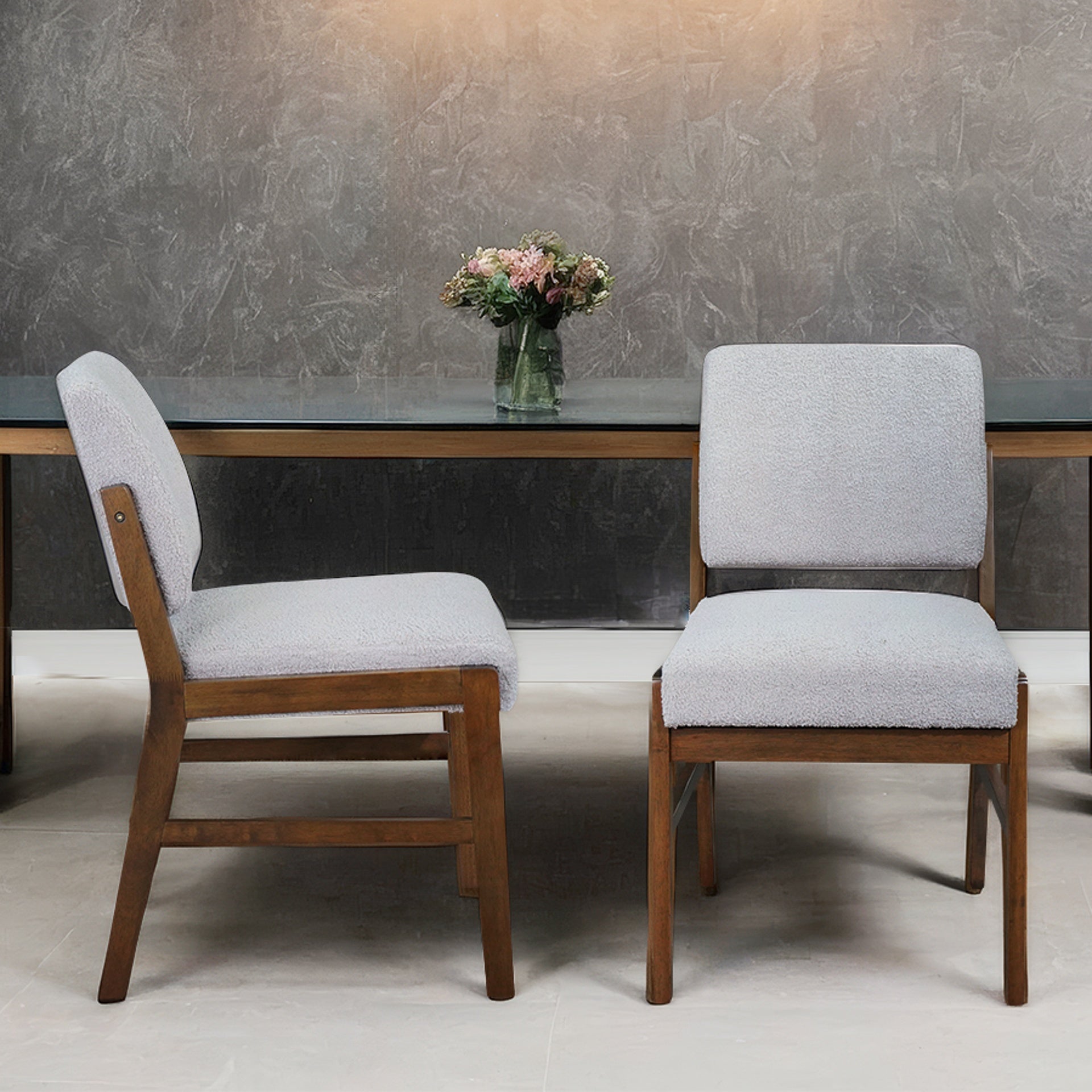 Caldwell Dining Chair Set of 2 - Light Grey Boucle