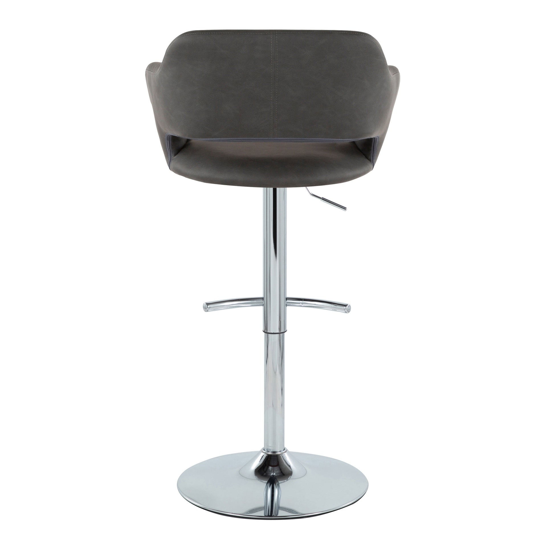 Margarite Contemporary Ajustable Barstool with Swivel in Chrome Metal and Grey Faux Leather with Rounded T Footrest by LumiSource - Set of 2