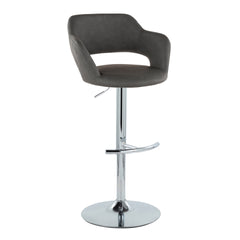 Margarite Contemporary Ajustable Barstool with Swivel in Chrome Metal and Grey Faux Leather with Rounded T Footrest by LumiSource - Set of 2
