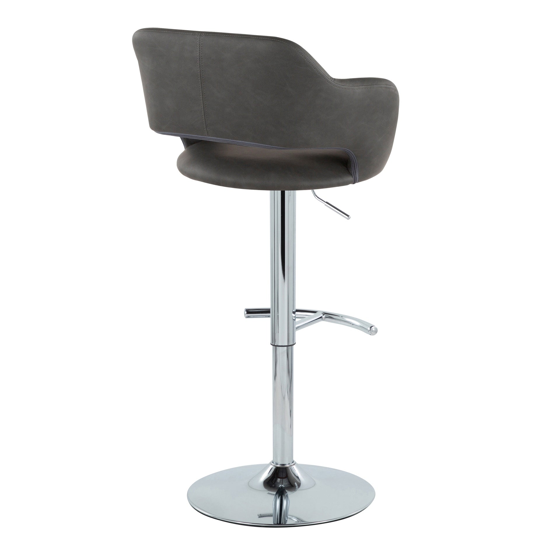 Margarite Contemporary Ajustable Barstool with Swivel in Chrome Metal and Grey Faux Leather with Rounded T Footrest by LumiSource - Set of 2