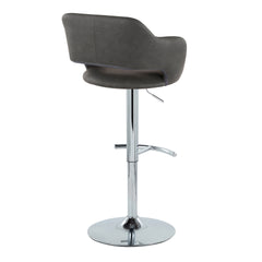 Margarite Contemporary Ajustable Barstool with Swivel in Chrome Metal and Grey Faux Leather with Rounded T Footrest by LumiSource - Set of 2
