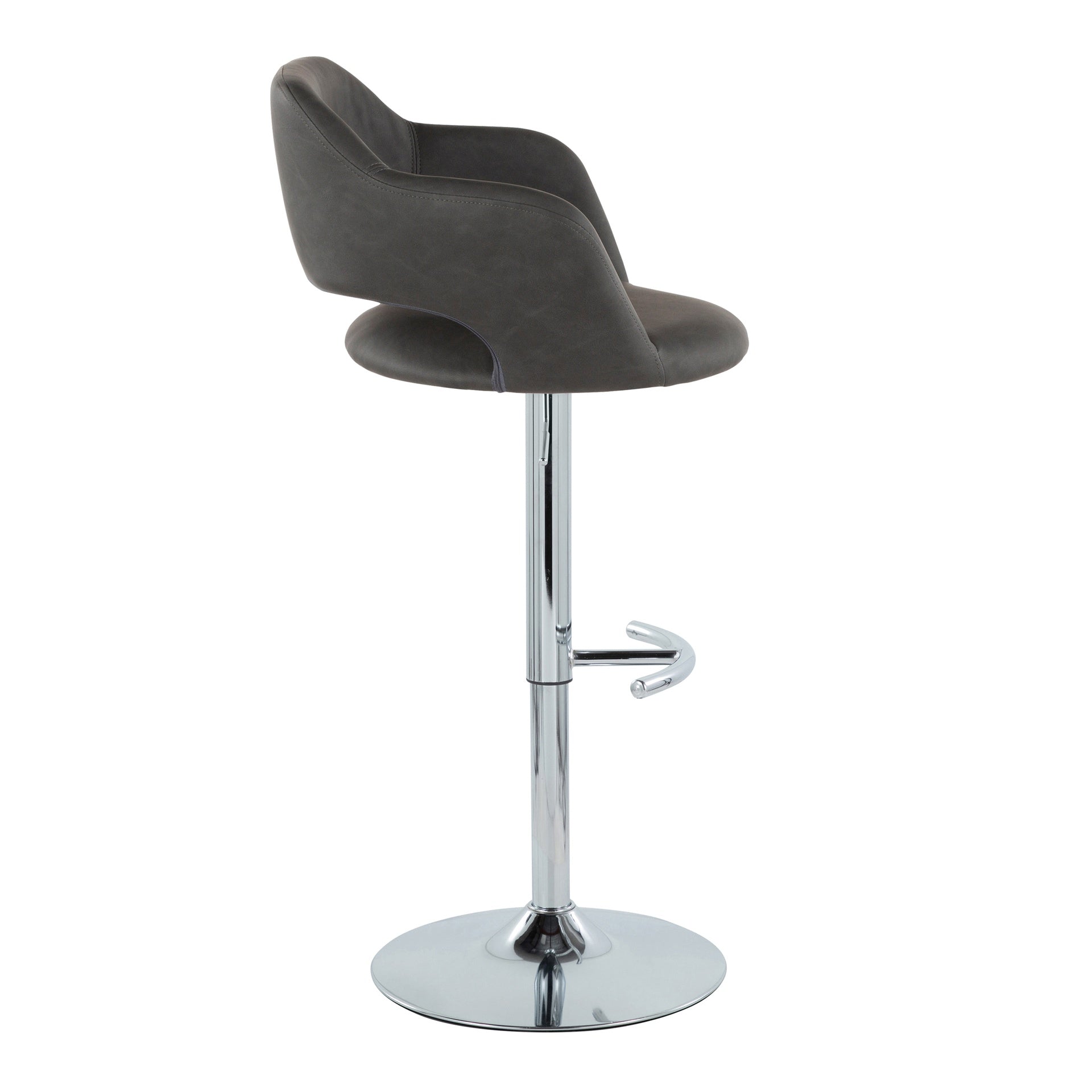 Margarite Contemporary Ajustable Barstool with Swivel in Chrome Metal and Grey Faux Leather with Rounded T Footrest by LumiSource - Set of 2