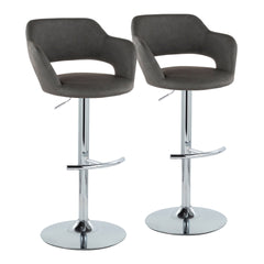 Margarite Contemporary Ajustable Barstool with Swivel in Chrome Metal and Grey Faux Leather with Rounded T Footrest by LumiSource - Set of 2