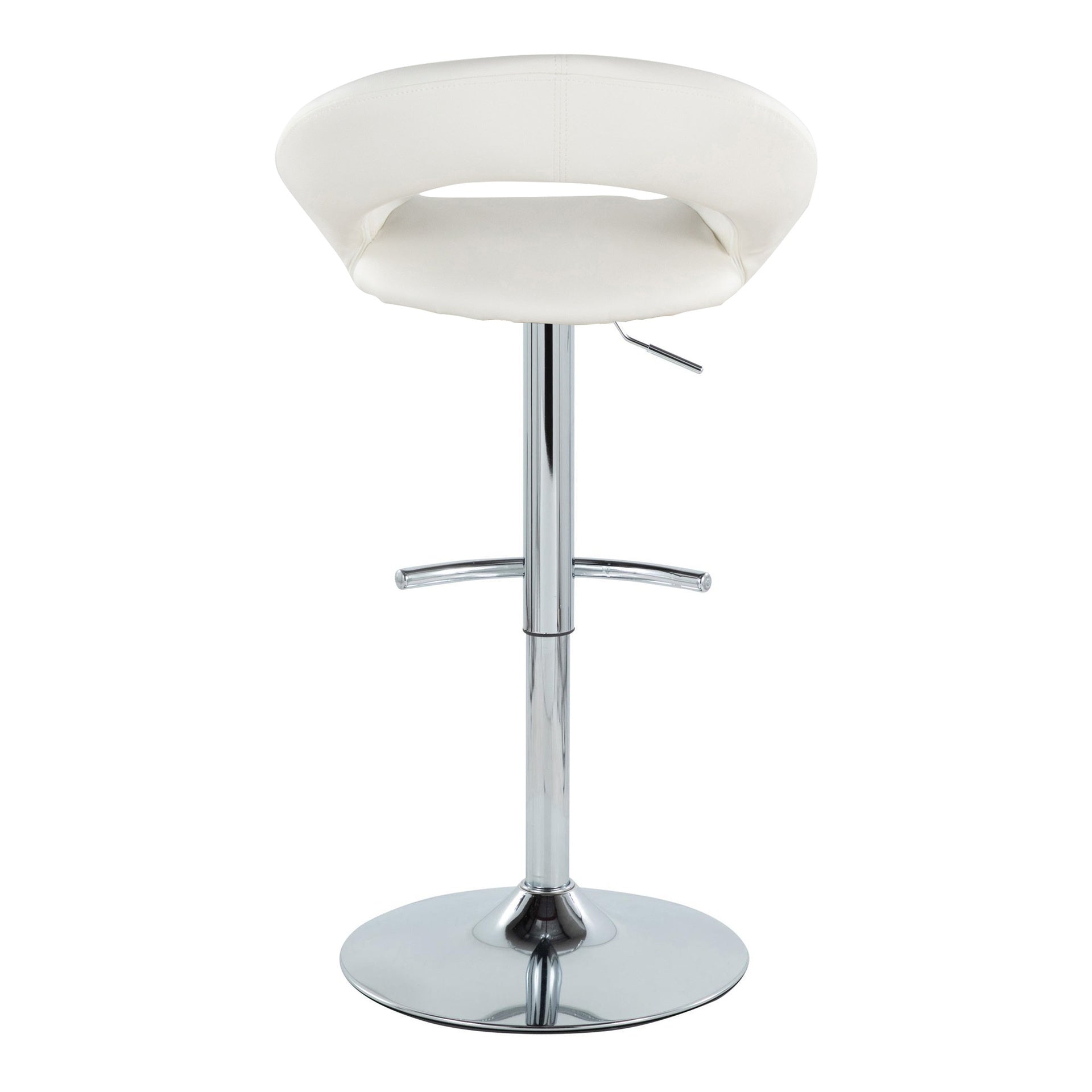Posh Contemporary Adjustable Barstool with Swivel in Chrome Metal and White Faux Leather with Rounded T Footrest by LumiSource - Set of 2