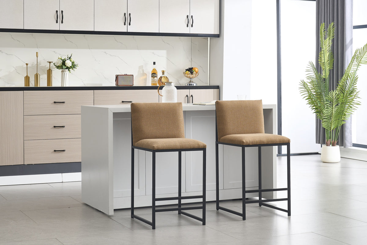Counter Height Bar Stools Set of 2, Upholstered Linen Bar Chairs, Metal Footrest and Frame for Kitchen,Dining Room,COFFEE