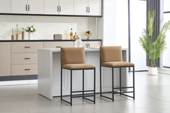 Counter Height Bar Stools Set of 2, Upholstered Linen Bar Chairs, Metal Footrest and Frame for Kitchen,Dining Room,COFFEE