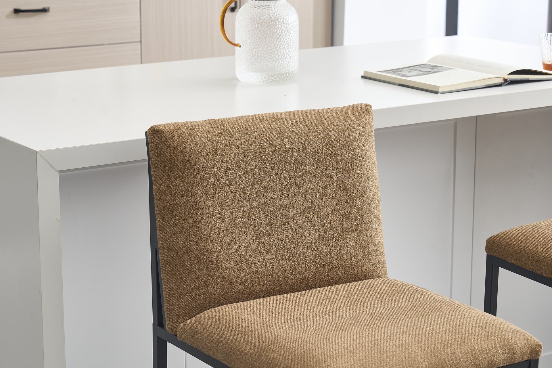 Counter Height Bar Stools Set of 2, Upholstered Linen Bar Chairs, Metal Footrest and Frame for Kitchen,Dining Room,COFFEE