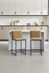Counter Height Bar Stools Set of 2, Upholstered Linen Bar Chairs, Metal Footrest and Frame for Kitchen,Dining Room,COFFEE