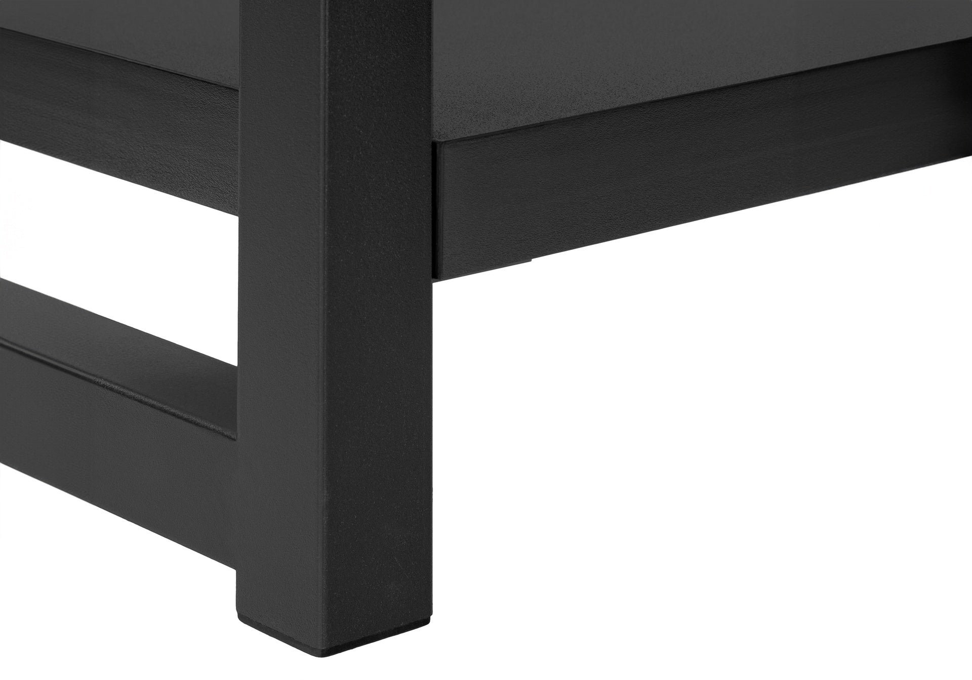 Accent Table, Side, End, Narrow, Small, 2 Tier, Living Room, Bedroom, Black Laminate, Black Metal, Contemporary, Modern