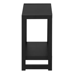 Accent Table, Side, End, Narrow, Small, 2 Tier, Living Room, Bedroom, Black Laminate, Black Metal, Contemporary, Modern