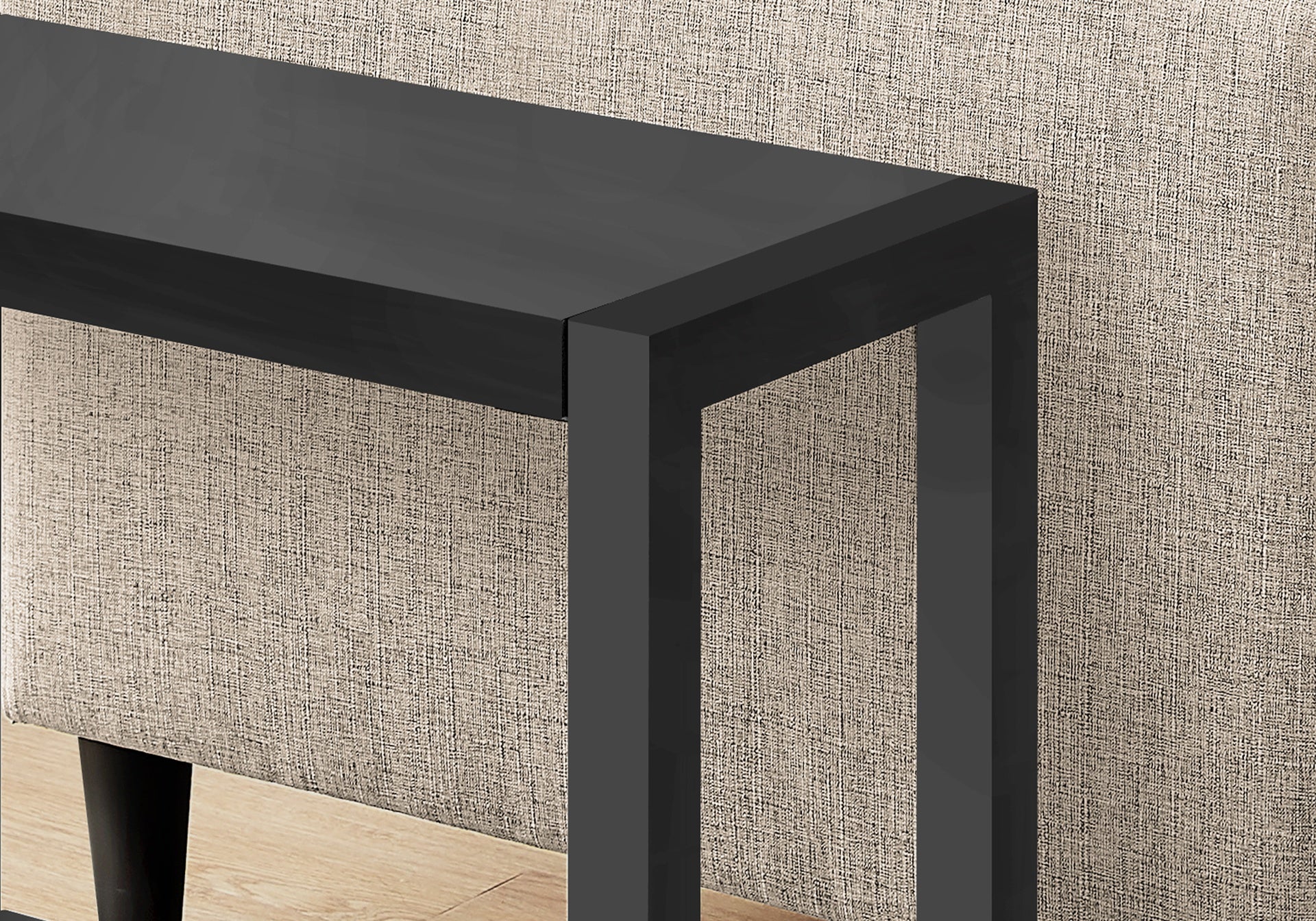 Accent Table, Side, End, Narrow, Small, 2 Tier, Living Room, Bedroom, Black Laminate, Black Metal, Contemporary, Modern