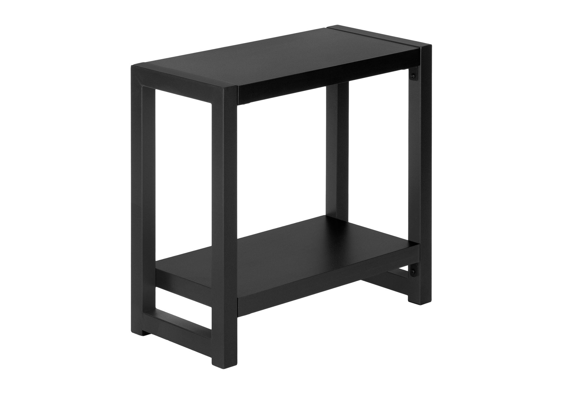 Accent Table, Side, End, Narrow, Small, 2 Tier, Living Room, Bedroom, Black Laminate, Black Metal, Contemporary, Modern