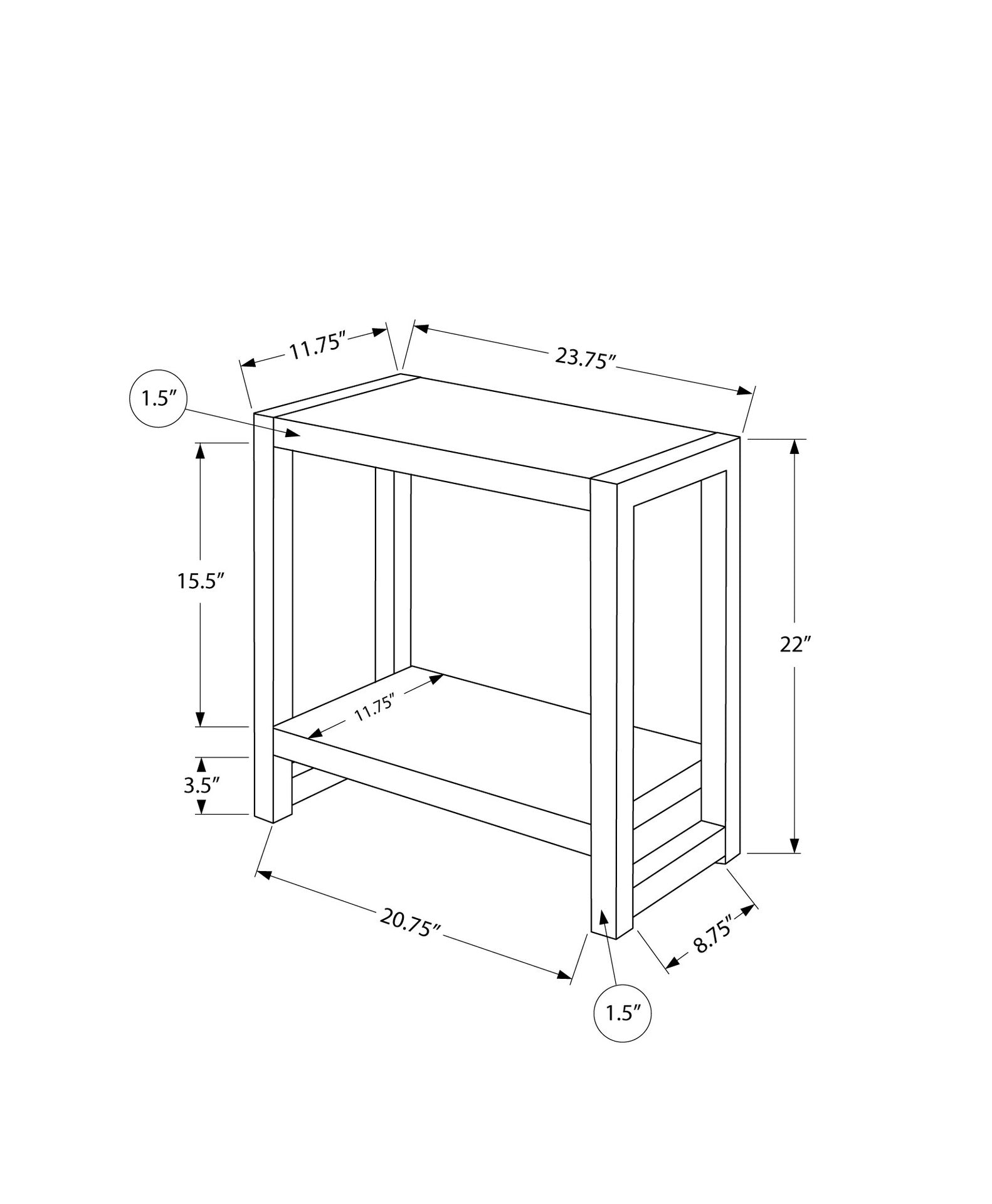 Accent Table, Side, End, Narrow, Small, 2 Tier, Living Room, Bedroom, Black Laminate, Black Metal, Contemporary, Modern