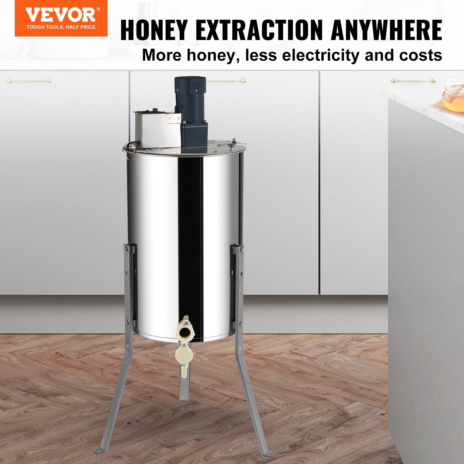 Electric Honey Extractor, 2/4 Frames Honey Spinner Extractor, Stainless Steel Beekeeping Extraction, Apiary Centrifuge Equipment with Height Adjustable Stand, Honeycomb Drum Spinner with Lid