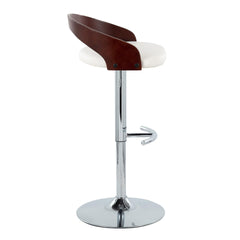 Grotto Contemporary Adjustable Barstool with Swivel in Chrome Metal, Cherry Wood and White Faux Leather with Rounded T Footrest by LumiSource - Set of 2