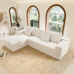 104.3*68.9"Modular sectional sofa seat,Upholstered compressed couch for living room,Bedroom,Apartment,No assembly required,2PC free combination,Plush corduroy fabric,WHITE